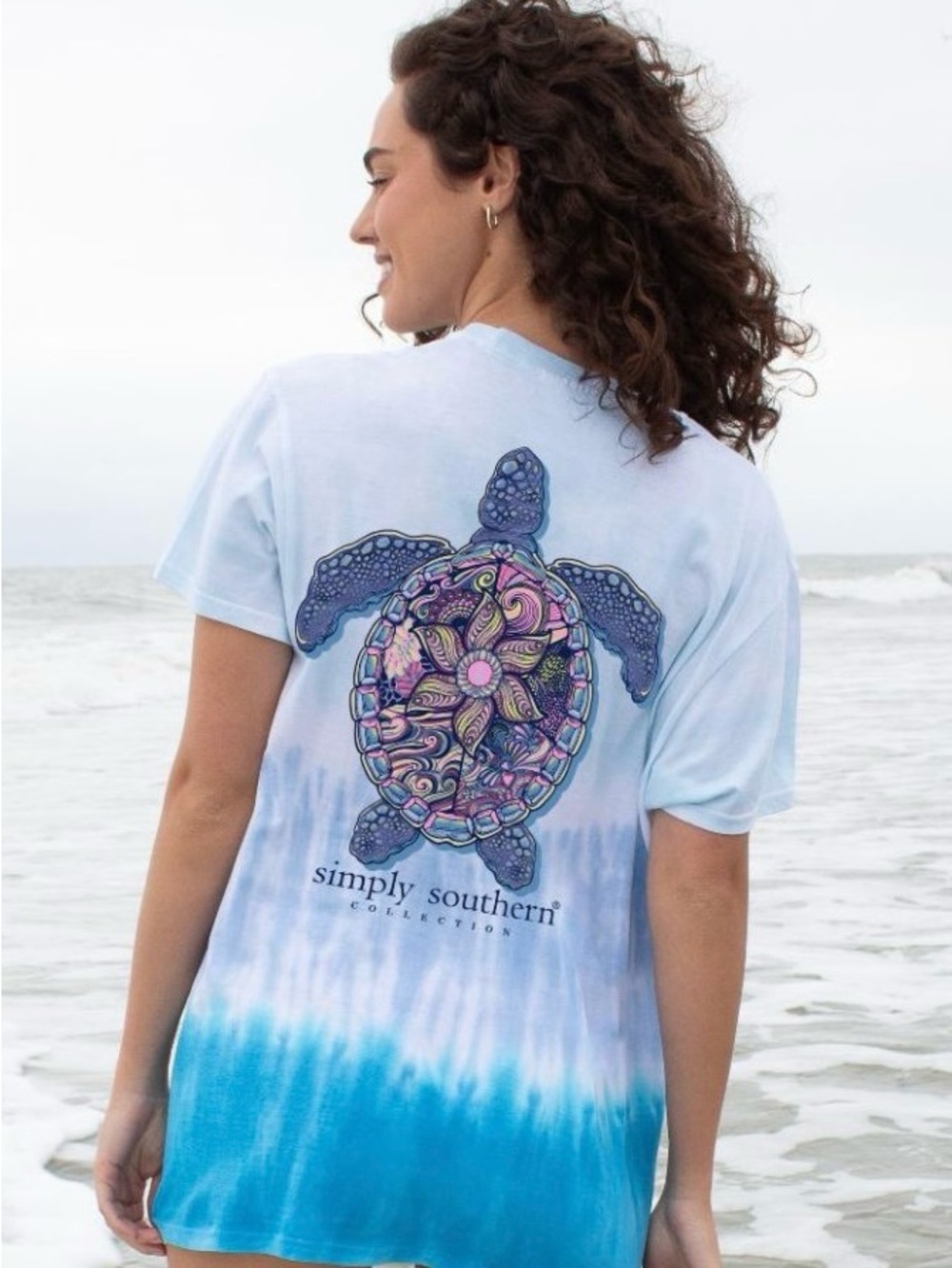 NWT Simply Southern Mandala Sea Turtle Tracking Tee Cloud Dip Dye Size L
